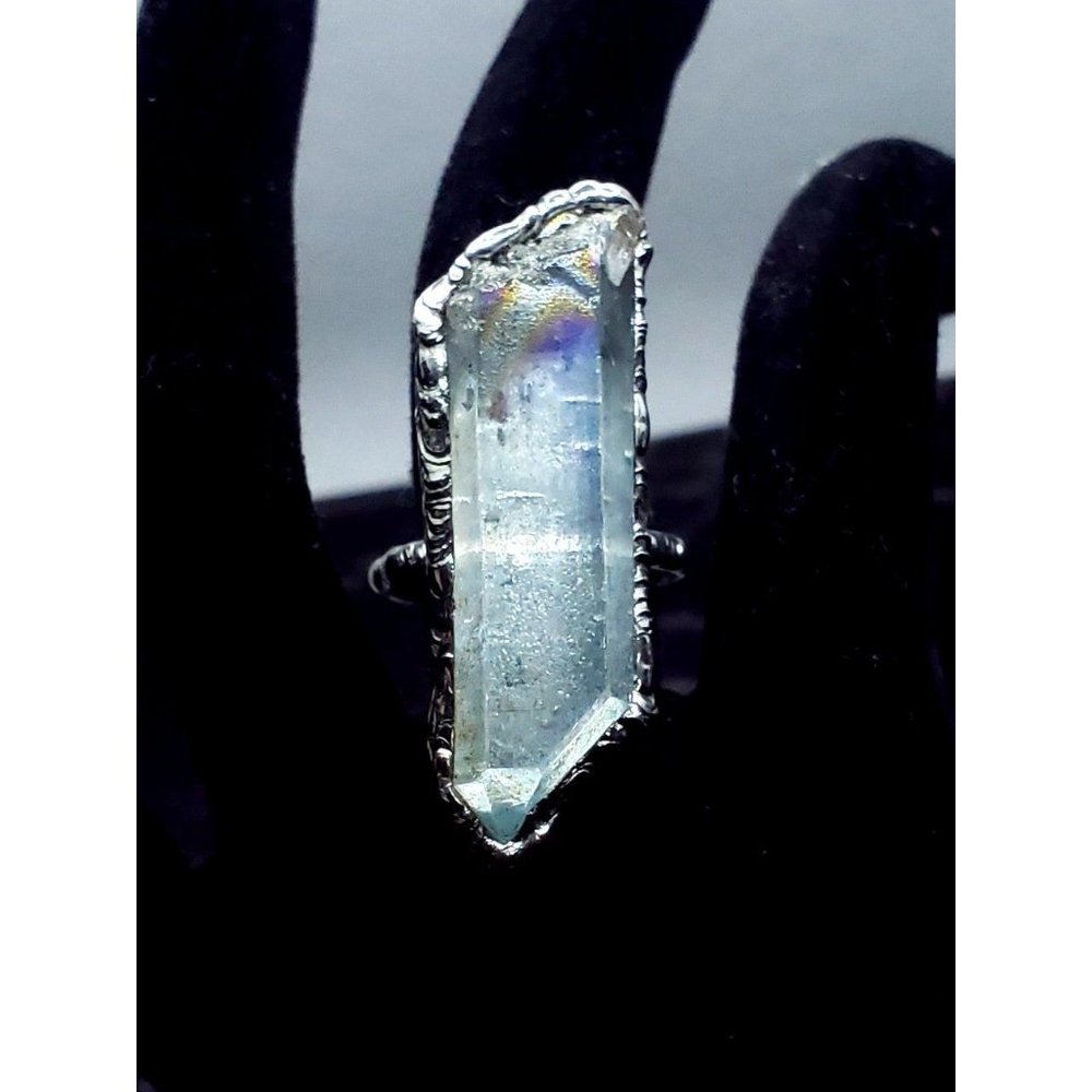 Blue Aura Quartz Crystal Statement Ring Goth Silv… - image 7